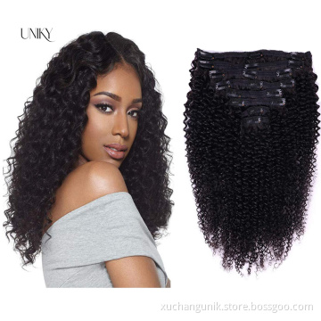 Uniky Best Quality Grade 10A Manufacturer Price 100% Natural Human Hair Weft kinky curly set clip in hair extensions